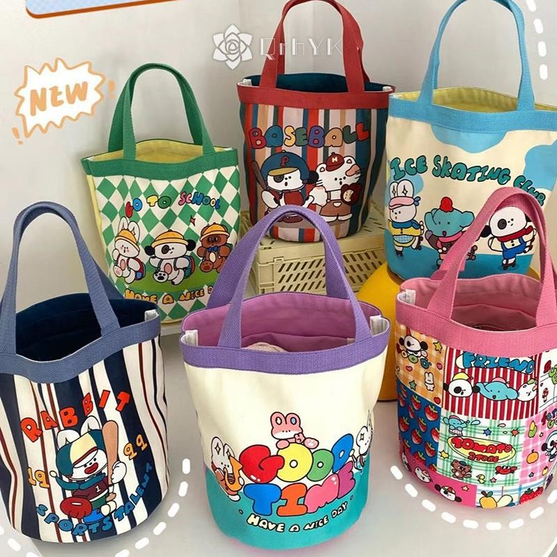 Qrhyk Vải Xô Túi Tote Nữ Túi Xách Hoạt Hình In Túi Ăn Trưa Người Mua Sắm Túi Đi Học Mới