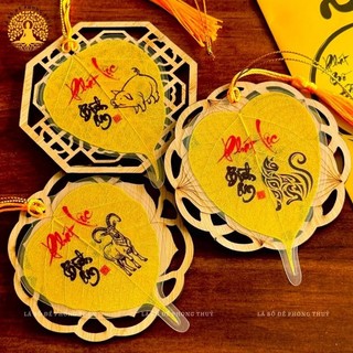 [Tặng Bao Lì Xì Lộc] Lá Bồ Đề Nhũ Vàng 12 CON GIÁP Đã Khai Quang Tài Lộc, Bình An May Mắn Để Ốp Lưng Điện Thoại, Để Ví