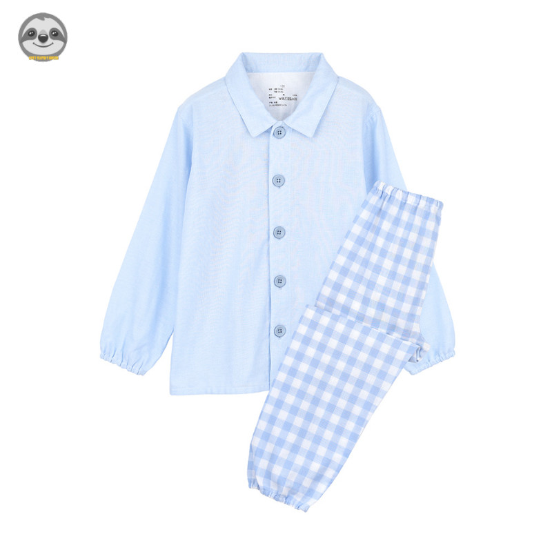 Phong cách Nhật Bản Muji Style / Bộ đồ ngủ Cotton màu hỗn hợp dành cho trẻ em / Đồ mặc nhà bằng sợi hai lớp liền mạch / Bộ đồ ngủ miệng co giãn cho bé trai bé gái