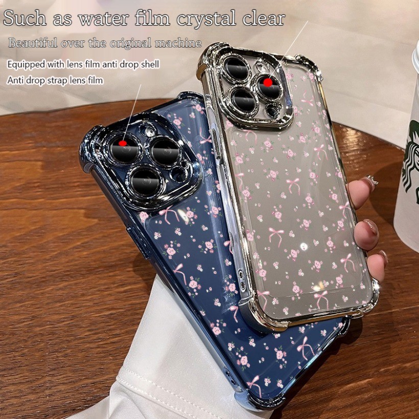 Ốp Lưng Hoa Nơ Màu Hồng Cho Xiaomi 14T 14 13 13T 12T 12 15 Pro 11 Lite 5G NE M7 M5S F4 F3 X4 GT M6 Pro Trong Suốt Bảo Vệ Toàn Diện Vỏ Mềm Chống Sốc