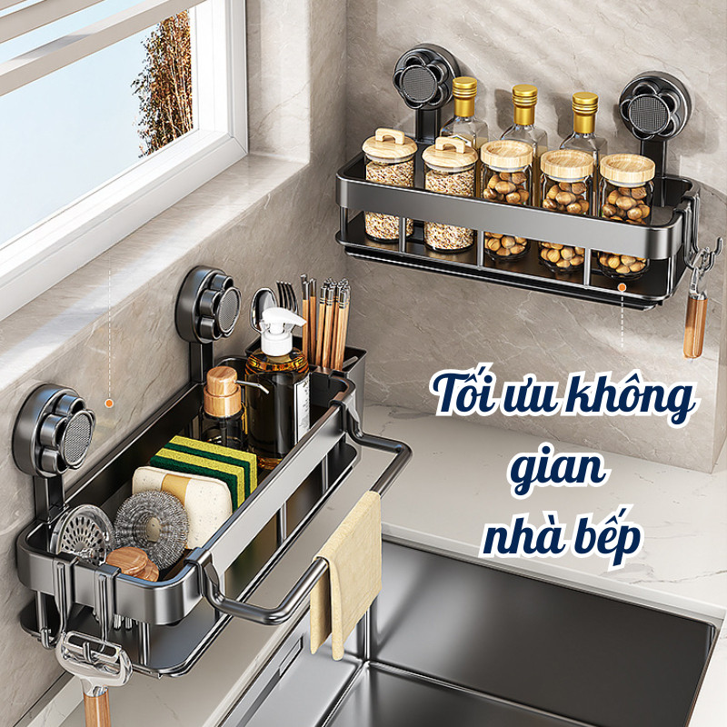 Kệ Đựng Đồ Rửa Chén Bát Hút Chân Không Bằng Thép Không Gỉ Dinohome, Giá Để Đồ Rửa Bát Có Móc Treo Tiện Lợi