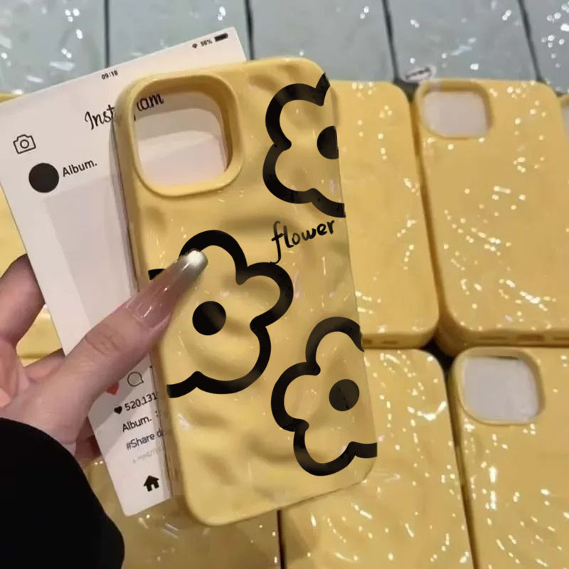 Ốp Điện Thoại Silicon Mềm Sóng Gấp Họa Tiết Cho iPhone 11 16 15 14 13 12 Pro Max 14 15 Plus Ba Hoa Nhỏ Chống Sốc Bao