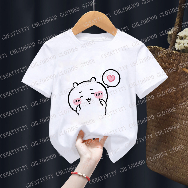 Trẻ Em Chiikawa 2D Tee Kawaii In Hoạt Hình Tay Ngắn Top Bé Trai Bé Gái Thường Ngày 2-14