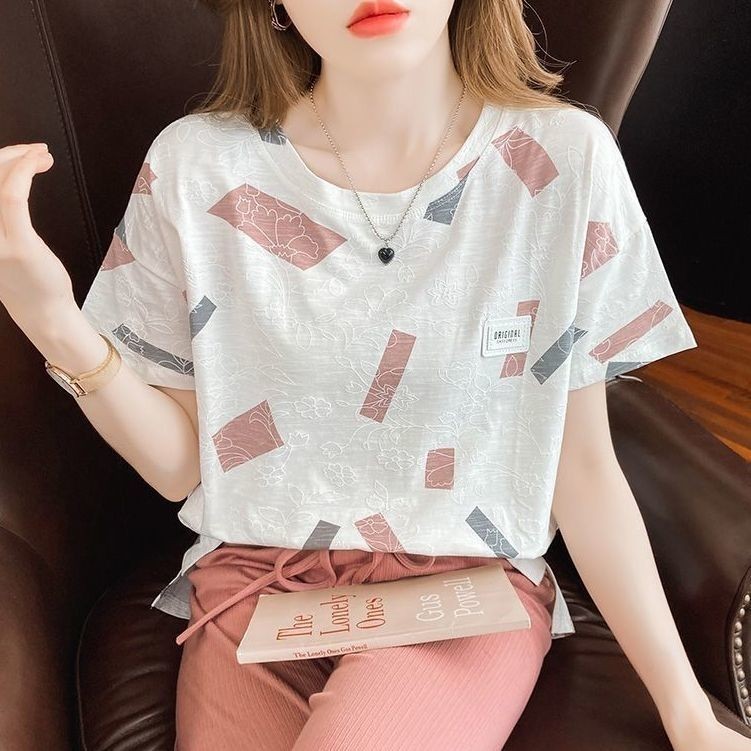 Áo thun nữ mùa hè mới tay ngắn cổ tròn dáng rộng