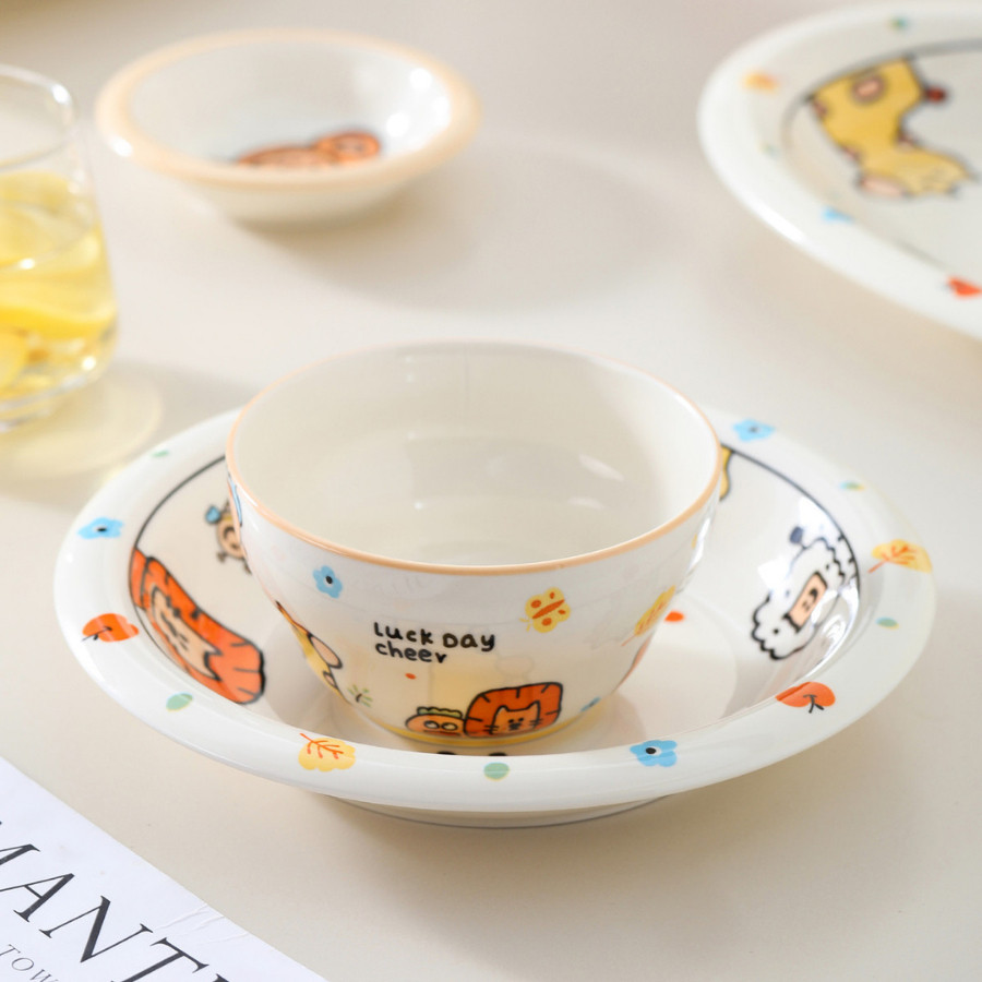 Bộ Bát Đĩa Sứ Hoạt Hình Dễ Thương, Bát Cơm, Đĩa Sứ Họa Tiết Đáng Yêu Cho Bé SET015