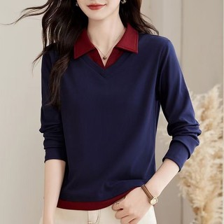 Áo thun nữ dài tay cổ Polo dáng rộng, chất liệu cotton mỏng