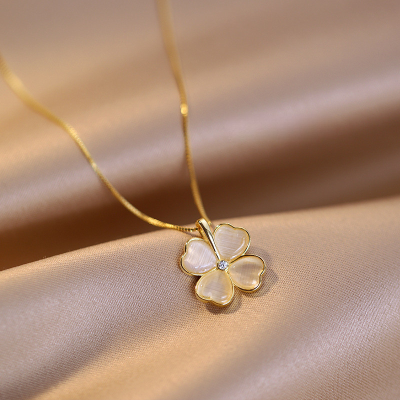 Vòng cổ cỏ ba lá opal cho nữ, mặt dây chuyền bền màu