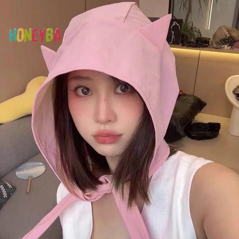 < Honeyba > Mũ chống nắng dây đeo tai dễ thương thời trang chống nắng khô nhanh cho nữ