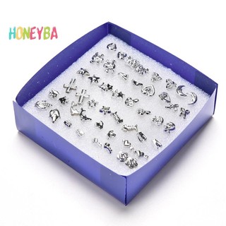 < Honeyba > 24 Cặp Thời Trang Bán Buôn Mix Bạc Mạ Bạc Bông Tai Nhựa