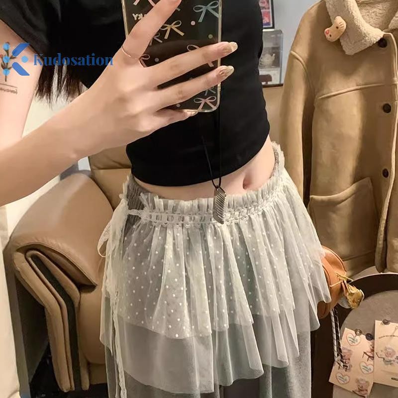 Kudosation Cotton Kẻ Sọc Thiết Kế Váy Tutu Hai Lớp Thường Ngày Phong Cách Văn Học hông Xếp Chồng Rèm Fart Nữ Váy Đa Năng