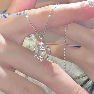 Kudosation Đơn Giản Kim Cương Giả Tình Yêu Dây Chuyền Dành Cho Nữ Cô Gái Ánh Sáng Sang Trọng Tính Khí Thời Trang Mặt Dây Chuyền Vòng Cổ Tiệc Cưới Trang Sức Quà Tặng