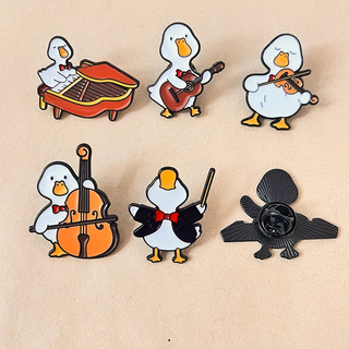 6 Cái / bộ Dễ Thương Âm Nhạc Vịt Thổ Cẩm Hoạt Hình Động Vật Chơi Violin Đàn Guitar Piano Kim Loại Pin Mũ Bóng Chày Trang Trí Pin