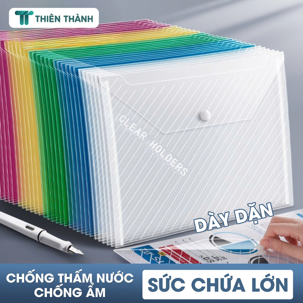 Túi Đựng Tài Liệu A4 Bản Trong Suốt - Túi Đựng Giấy Tờ  Chống Nước, Có Nút Bấm Tiện Lợi Cho Văn Phòng/Học Sinh