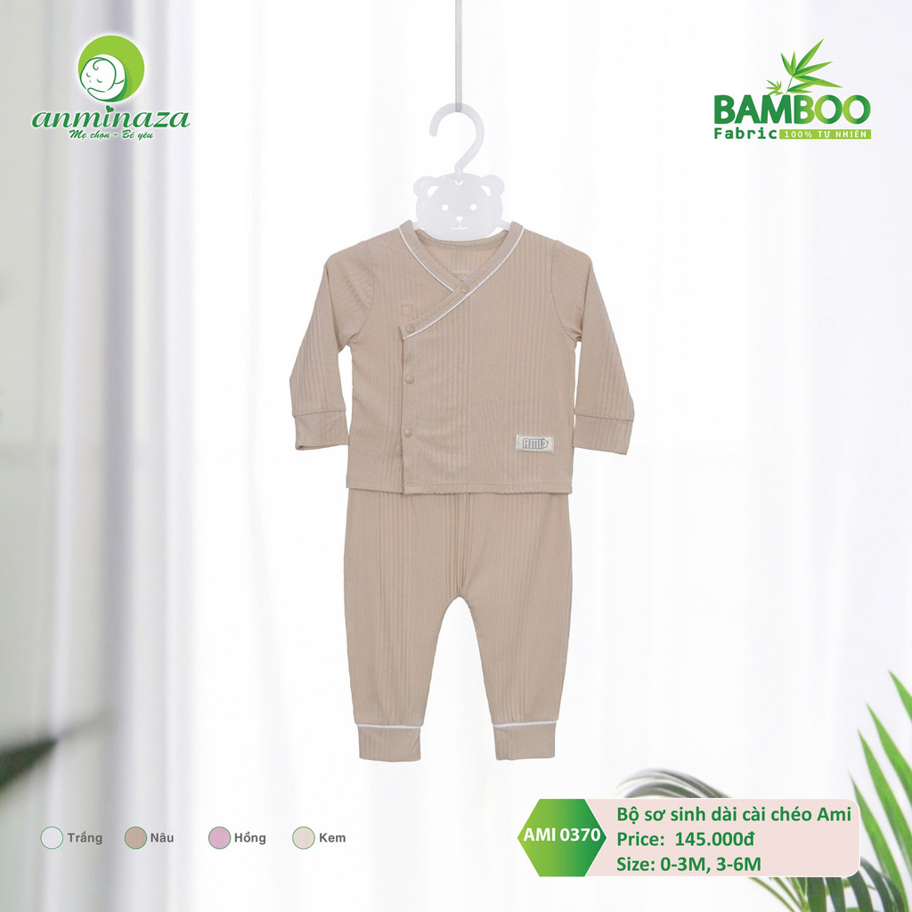 Bộ Sơ Sinh Dài Tay Anminaza Cài Chéo Vải Tăm Tre An Toàn Mềm Mịn Cho Bé - Hàng Chính Hãng AMI0370