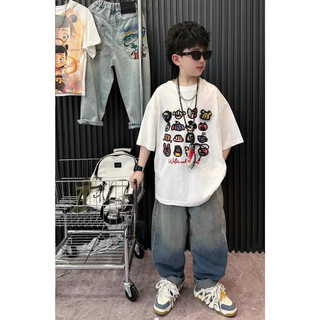 Mùa Hè Phong Cách Mới Cotton Nguyên Chất Bé Trai Áo Thun Tay Ngắn Trẻ Em Hoạt Hình Anime In Hình Rời Đường Phố Cho Bé Top