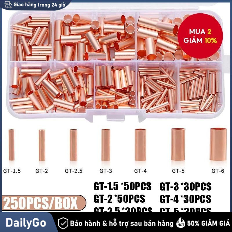 Hộp 250 Đầu Cos Đồng V-5.5 Dùng Cho Dây Điện 1-6mm, Nối Nhanh, Dẫn Điện Tốt