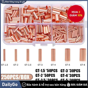 Hộp 250 Đầu Cos Đồng V-5.5 Dùng Cho Dây Điện 1-6mm, Nối Nhanh, Dẫn Điện Tốt