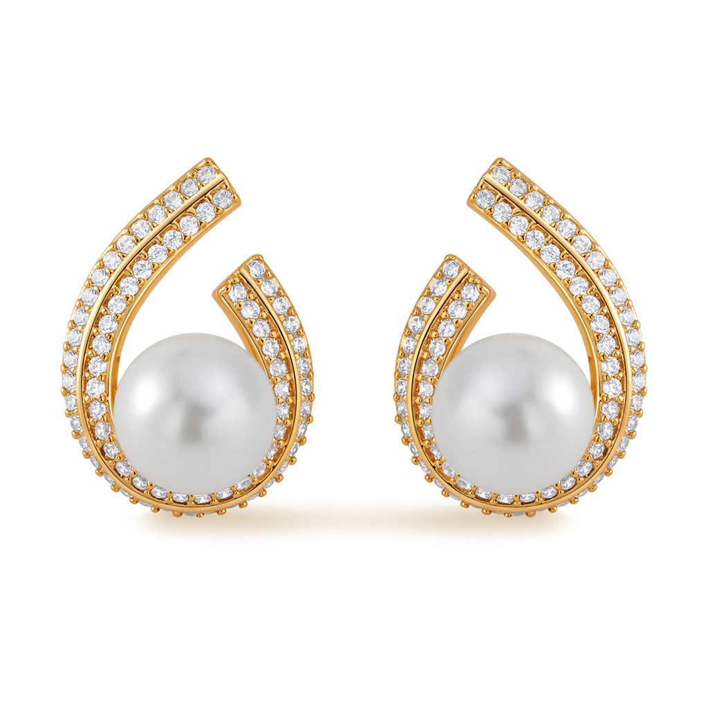 Bông tai zircon màu vàng thiết kế vuông đính đá, phong cách sang trọng