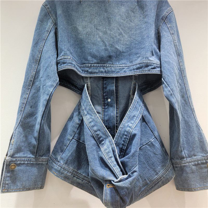 Mùa Thu 2025 Áo Khoác Denim Nữ Eo Nẹp, Tay Dài, Phong Cách Thời Trang Mới Mẻ