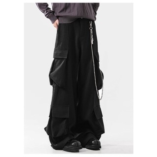 Quần Unisex phong cách retro Hàn Quốc, màu trơn, thiết kế đa năng với nhiều túi và ống thẳng