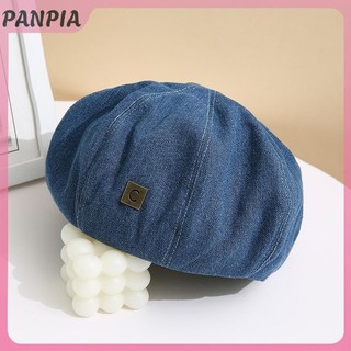 PNPIA-Denim Beret Nữ Mỏng Trơn Hình Bát Giác Newsboy Anh Retro Internet Người Nổi Tiếng Nữ Họa Sĩ Tour Chống Nắng Mũ