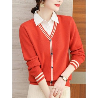 Áo sơ mi cổ len dệt kim nữ, phù hợp mọi mùa, phong cách Hàn Quốc