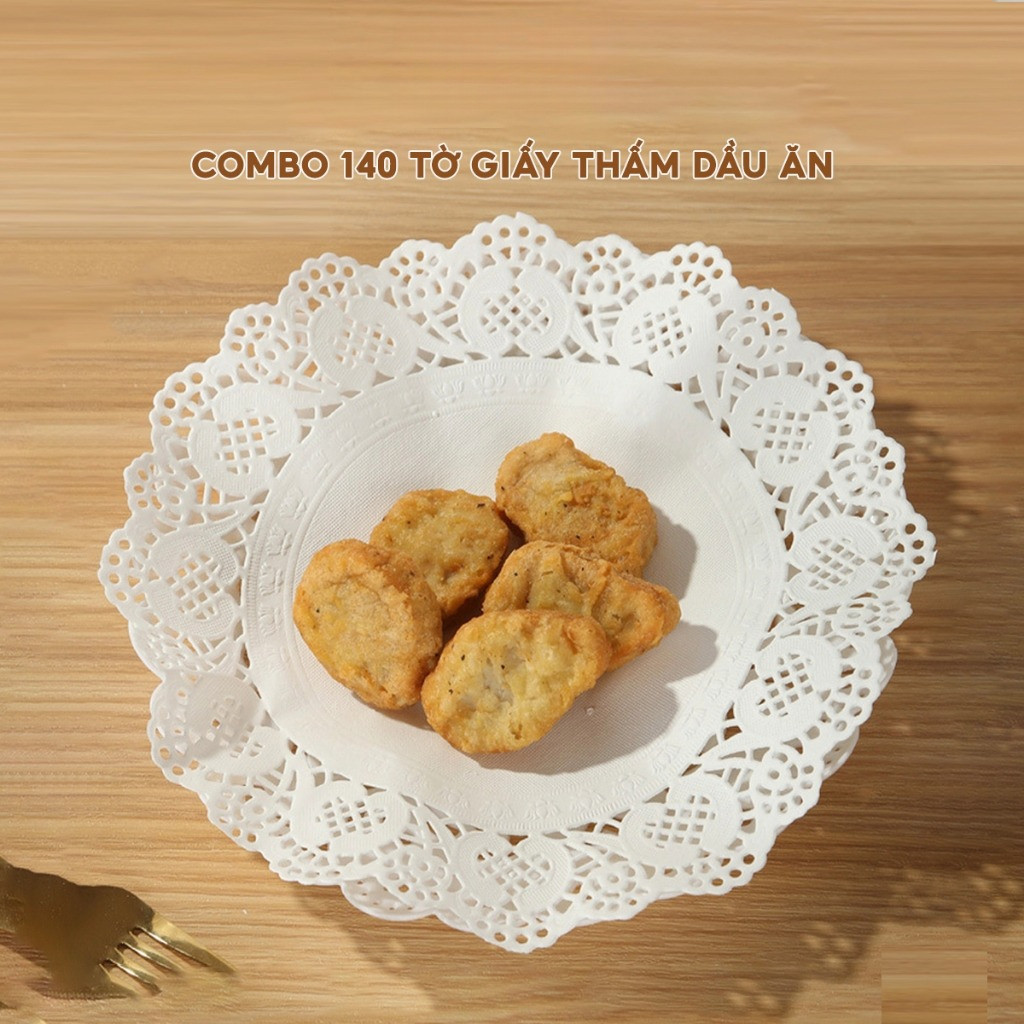 COMBO 140 Giấy Thấm Dầu Ăn Lót Bánh Giấy Nến Đục Lỗ Tròn Thấm Dầu Mỡ Chiên Dán Nồi Chiên
