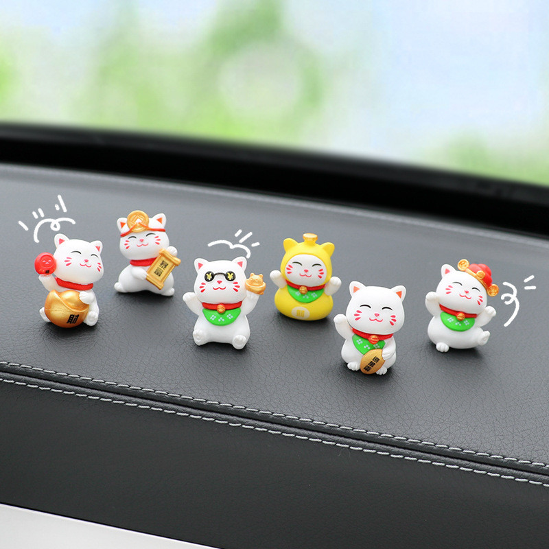Mini Mèo May Mắn 6 Chiếc Đồ Chơi Beckoning Mèo Các Bức Tượng Trang Trí May Mắn Giàu Có Mèo Con Nhà Để Bàn Trang Trí Xe Hơi Phụ Kiện