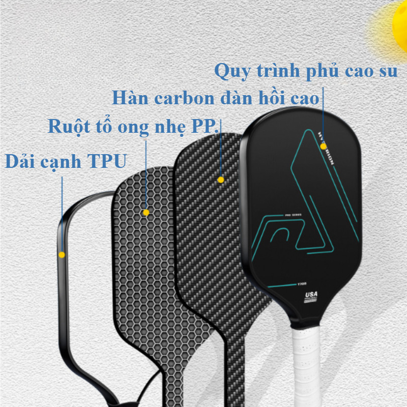 Vợt Pickleball Carbon T700 Pro - Mặt carbon nhám bám bóng, siêu nhẹ, tay cầm ergonomic