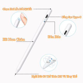 Bút cảm ứng cho ipad 10/9/8/7/6 air 5/4/3 pro 2018–2025 | Sạc type-c nam châm hút chắc đầu bút thay thế viết mượt