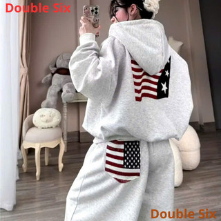 Bộ Khoác Nỉ Cờ Mỹ .(Double - Six) . Set Áo Hoodie Quần Ống Suông Chất Nỉ Tàu Dày Dặn