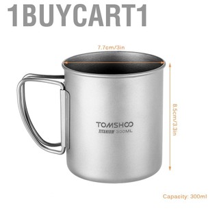 1buycart1 Tomshoo 300ml Titanium Cup ngoài trời Camping Picnic Water Cug với tay cầm có thể gập lại