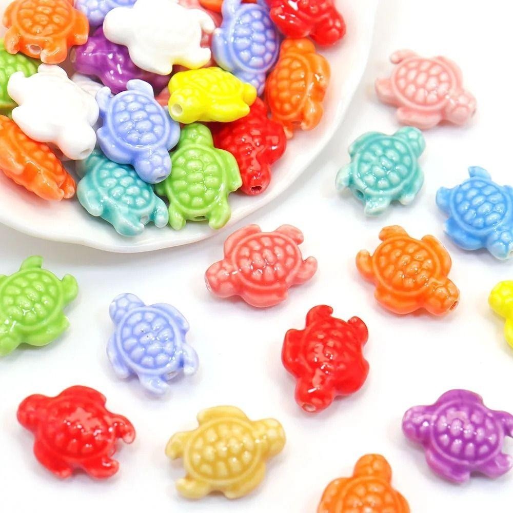 LACYES 10 Hạt Rùa Biển, Handmade Thủ Công Gốm Sứ Miếng Đệm Rời Hạt, Dễ Thương Màu Tươi Vòng Cổ Bông Tai Trang Sức Thời Trang Làm Chất Liệu