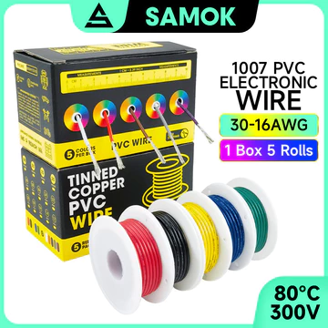 5 Cuộn 5 Màu / Hộp 1007PVC Dây Điện Tử 30-16AWG Đồng Đóng Hộp Dây Đa Lõi Đơn Dây OK Dây Hàng Không Dây Bay Bảng Mạch Dây Đèn LED Kết Nối Dây