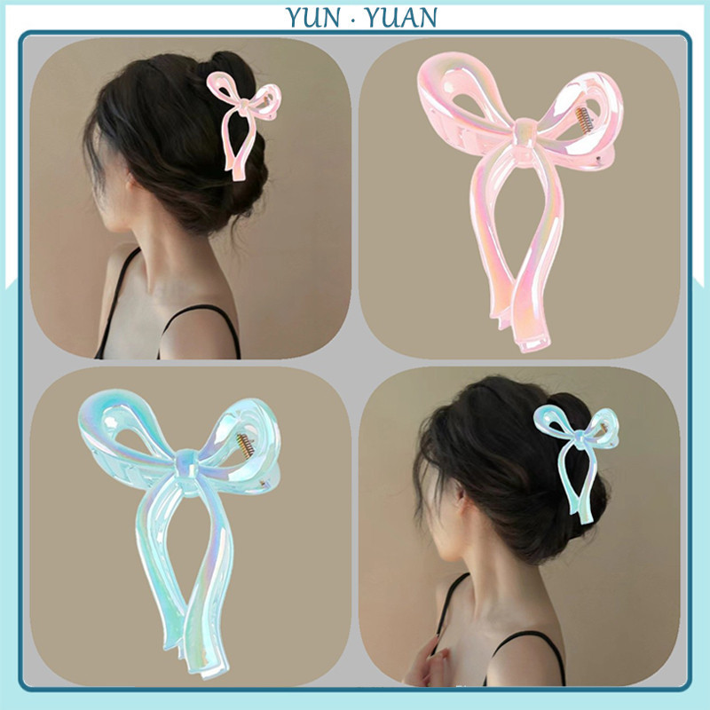 [Yunyuan] Gương lấp lánh Peach Pink Nữ Nơ Tóc Màu Thạch Ba Chiều Phụ Kiện Tóc Nữ Dễ Thương