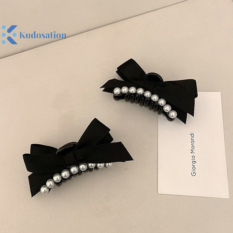 Kudosation Nơ Ngọc Trai Tóc Nhỏ Vuốt Kẹp Bé Gái Đen Đuôi Ngựa Giá Đỡ Barrettes Phụ Kiện Tóc