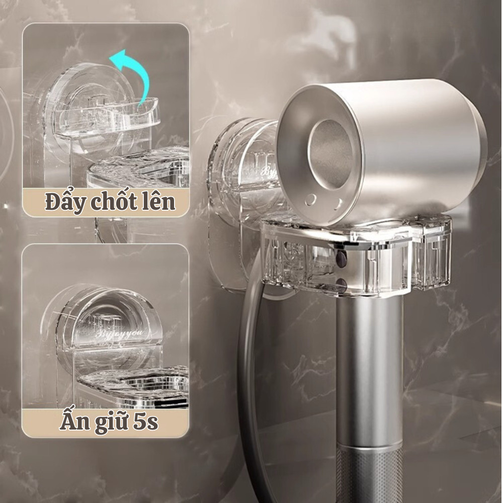 Giá Đỡ Máy Sấy Tóc Rảnh Tay xoay 360 có cốc hút chắc chắn dán tường chịu lực tới 15kg tiện lợi