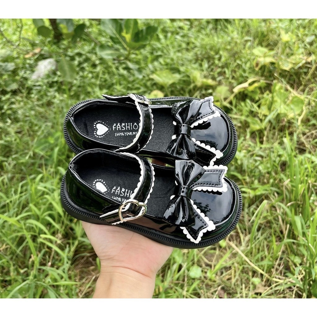 giày búp bê bé gái giày bệt cho bé da bóng êm chân chống trượt nơ xinh xắn có quai dán QCCC có hộp  9901 ( ảnh thật )