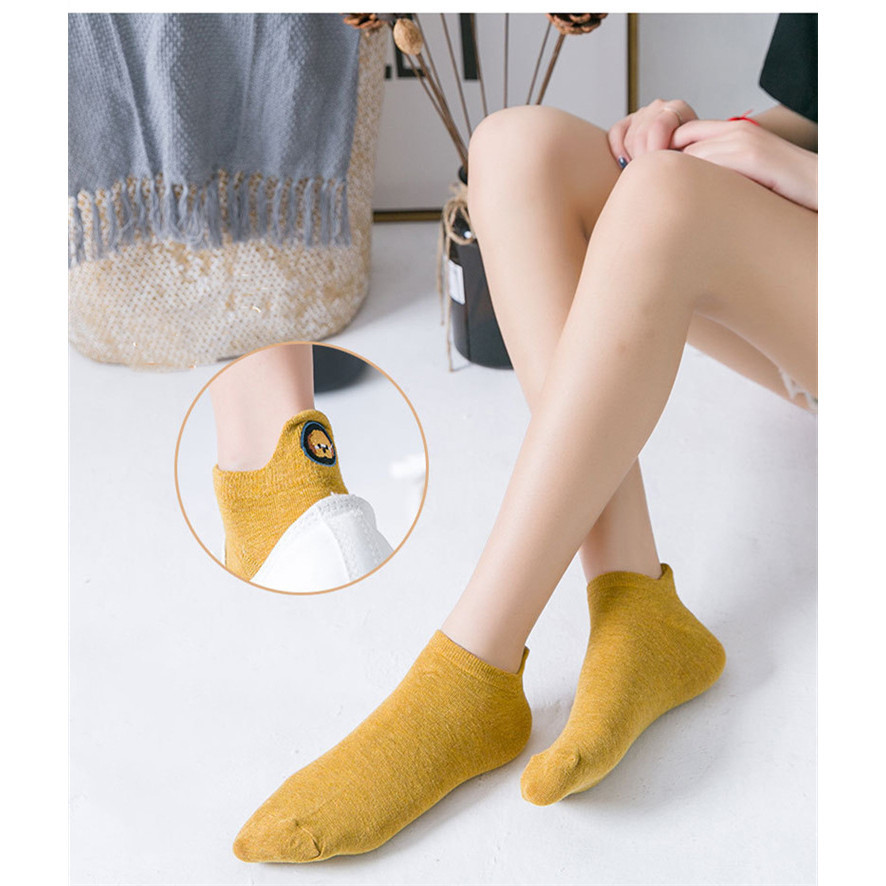 [Thêu] Tất Nữ Gót Chân Chó Thuyền Tất Trái Phải Tất Độc Đáo Hợp Thời Trang Màu Kẹo