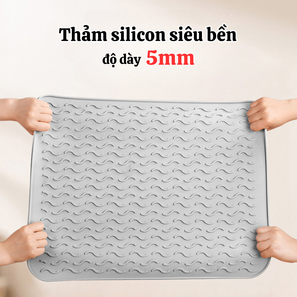 Thảm Silicone Úp Chén Đĩa Ráo Nước Nhanh Khô Chống Trượt, Tấm Lót Nồi, Lót Bếp Silicone Thoát Nước