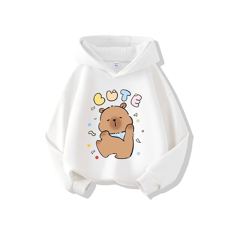 Áo hoodie trẻ em, Áo Hoodie mùa xuân và mùa thu 2024 Cô Gái mới, in hình capybala dễ thương