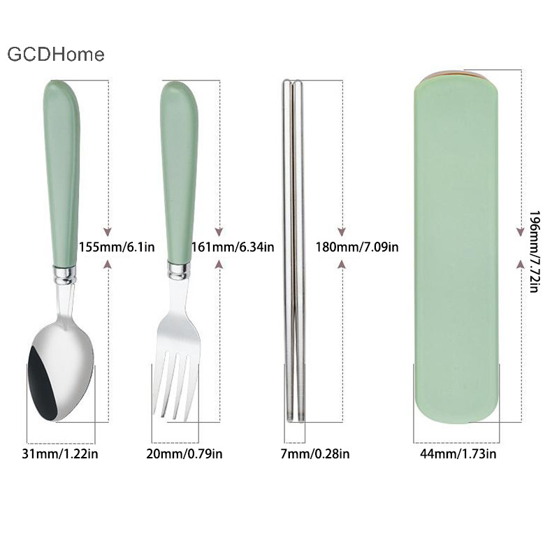 Gcdhome 410 Bộ đồ ăn bằng thép không gỉ Thìa nĩa di động Nhân viên văn phòng Ba mảnh Hộp lưu trữ dễ thương Bộ dao kéo HOT