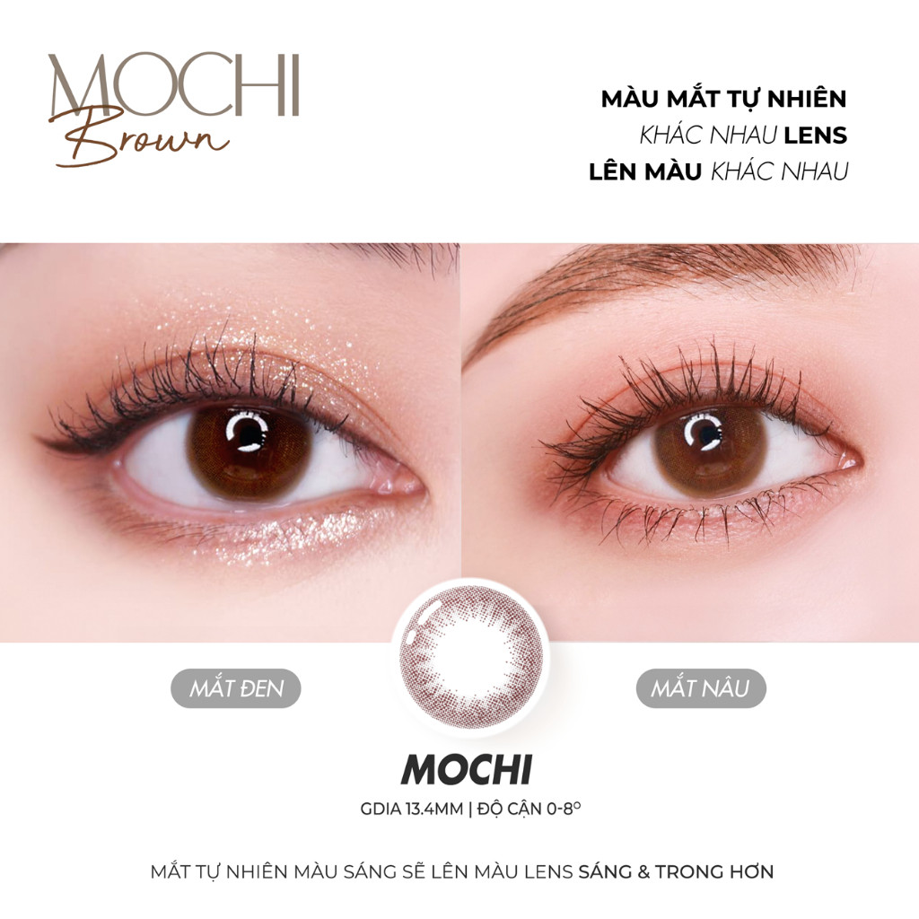 Lens cận Mochi Brown 💥HÀNG CAO CẤP💥 Kính áp tròng có độ 0-8, màu nâu tự nhiên, đường kính 14.2mm