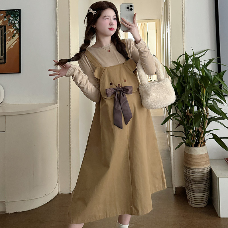 Bộ đồ bà bầu Thu Đông Phong cách mới Váy dây đeo vui nhộn + Bộ đồ hai mảnh đáy dài tay