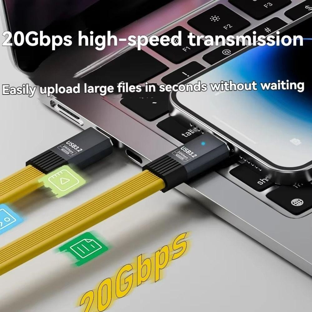 Cáp YRBWD USB 3.2 Type-C, Dây sạc nhanh USB-C phẳng 8K @ 60Hz, Chip Emark chuyên nghiệp 20 / 50 / 80cm 20Gbps Dây OTG cho điện thoại di động 15 Max