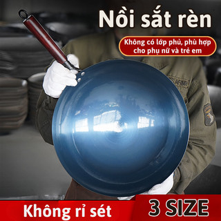 Chảo Thép Tôi Chống Dính Cao Cấp Myd.23 Dẫn Nhiệt Tốt, tay Cầm Gỗ Có Lỗ Treo, Lòng Chảo Dẫn Nhiệt Tốt 3 Kích Thước