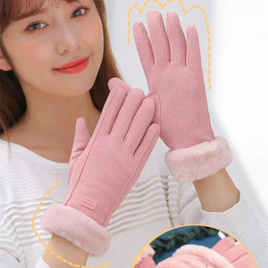 Găng tay nữ mùa đông nhiều màu lông vũ Găng tay ấm màn hình cảm ứng da lộn để chống lạnh, cộng với nhung và dày
