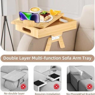 Trang Trí Nhà Cửa Sofa Tay Khay Hai Lớp Có Hộp Bảo Quản Có Thể Điều Chỉnh Chiều Rộng Sofa Tay Khay Bàn Với Đường Sắt Trượt