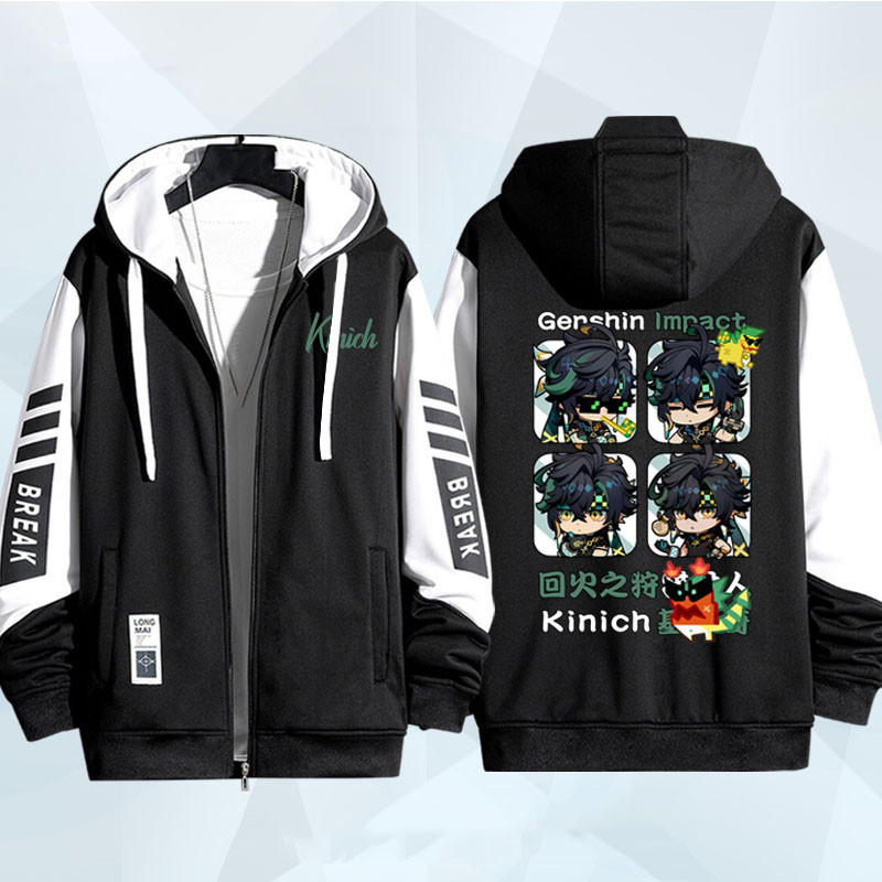 5y Genshin Tác Động Kinich Áo Khoác Dây Kéo Áo Khoác Áo cardigan Áo Len Unisex Dài Tay Top Cosplay 3D Chui Đầu