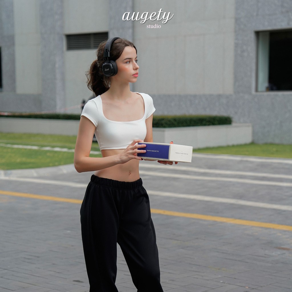 Áo Thun Croptop Ôm Cổ Vuông Tay Ngắn Nữ Augety Studio, JUDY Top
